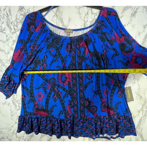 Style &Co Womens Size 3X Boho Floral dark Blue Print Blouse - Picture 5 of 8